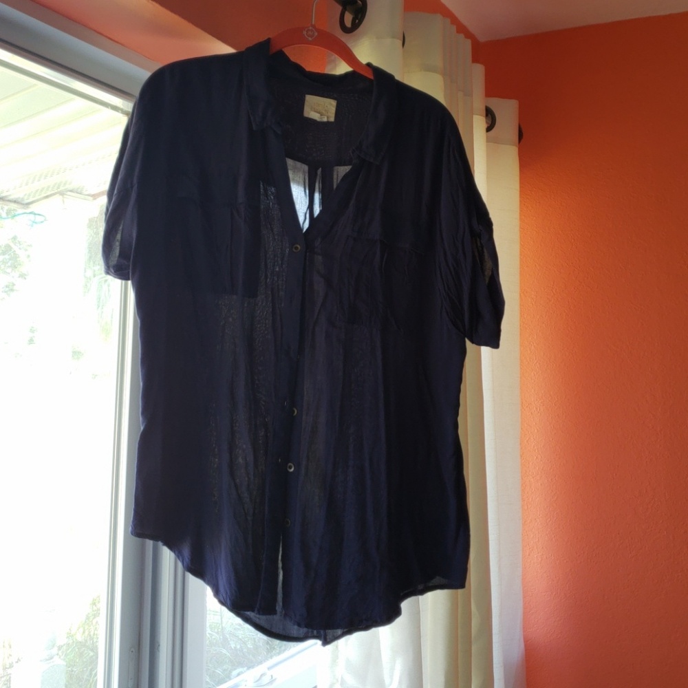 EUC Anthropologie navy button down top.